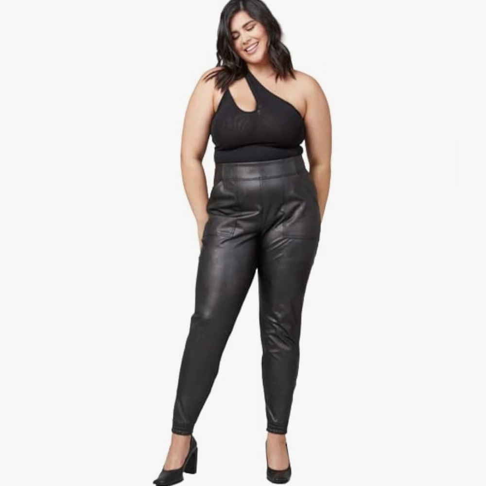 Spanx Women’s Leather Like Joggers, Black, Medium